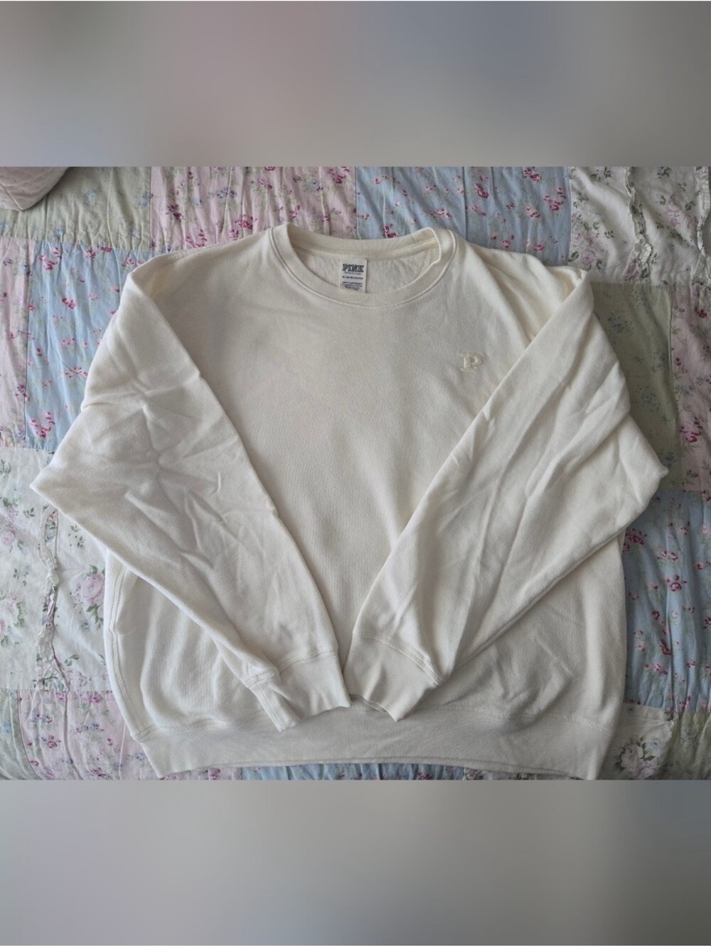 PINK Victoria's Secret Cream Crewneck Sweatshirt SZ XL